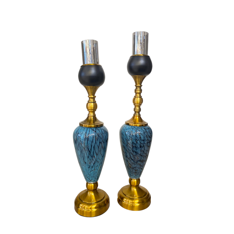 Azure Gold Ornate Candle Holders