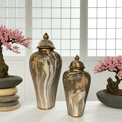 Earthstone Marble-Glaze Ceramic Jars