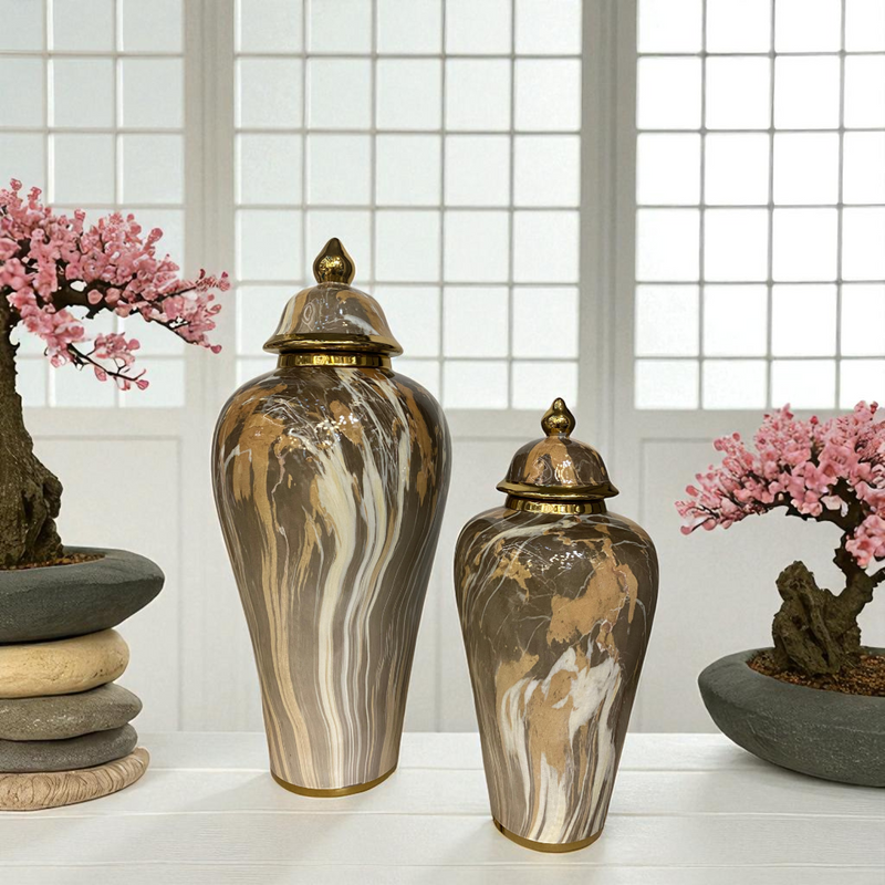 Earthstone Marble-Glaze Ceramic Jars
