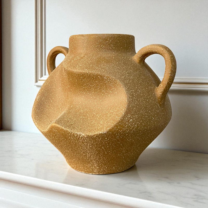 Matte Sand-Textured Abstract Ceramic Vase