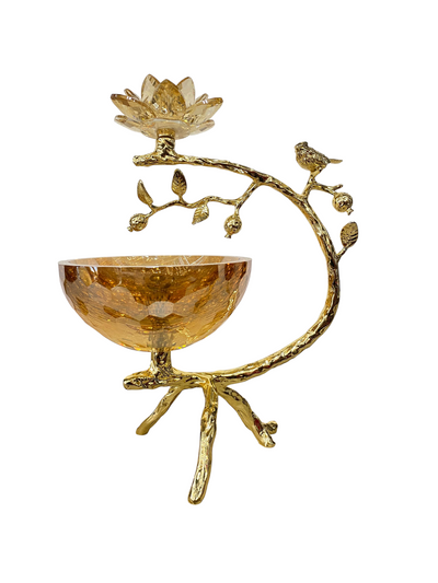 Golden Songbird Accent Bowl with Crystal Lotus