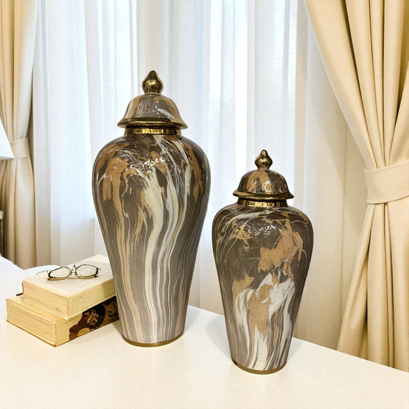 Earthstone Marble-Glaze Ceramic Jars