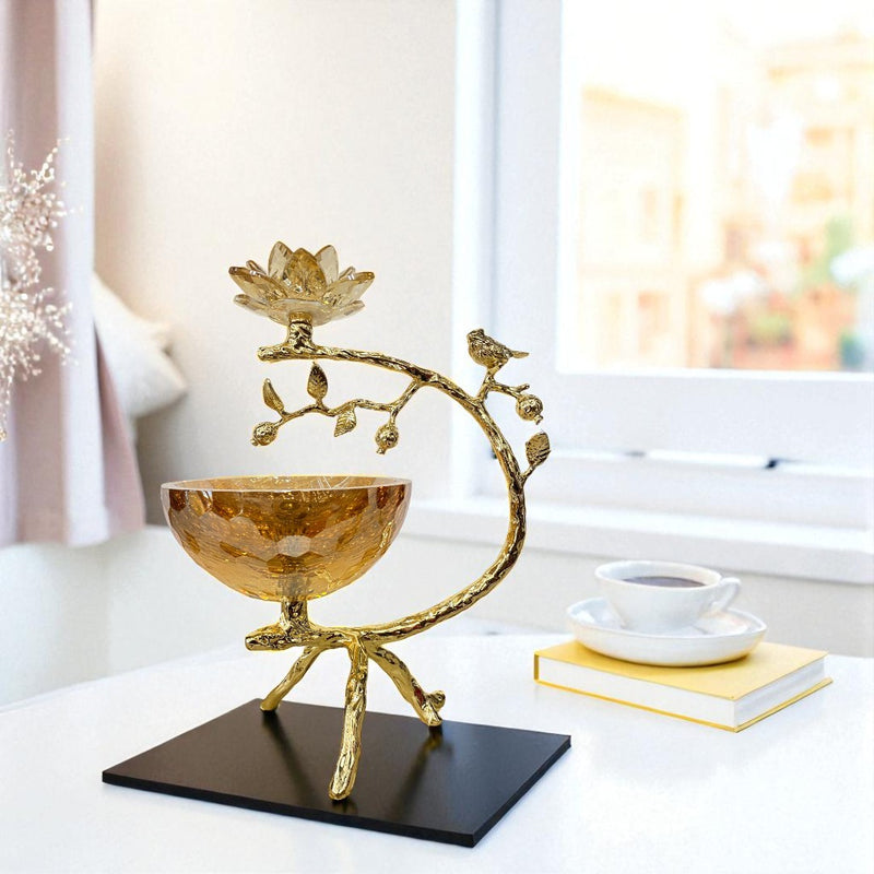 Golden Songbird Accent Bowl with Crystal Lotus