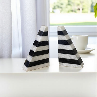 Black & White Checkered Heavy Marble Bookends Pair