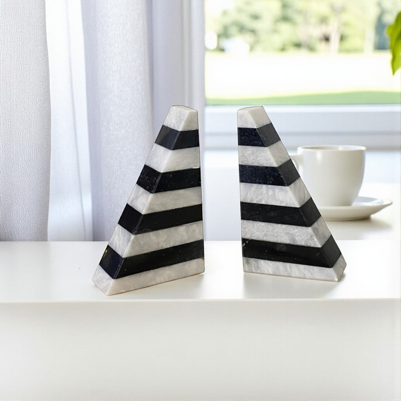 Black & White Checkered Heavy Marble Bookends Pair