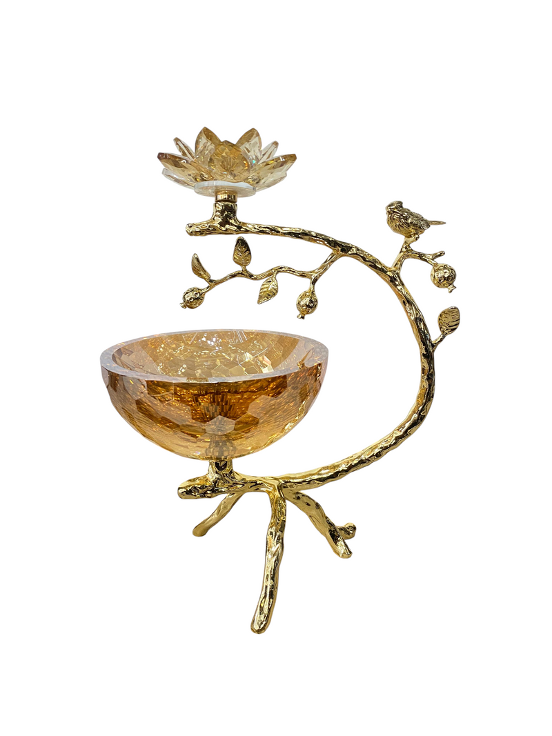 Golden Songbird Accent Bowl with Crystal Lotus
