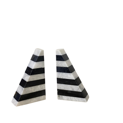 Black & White Checkered Heavy Marble Bookends Pair