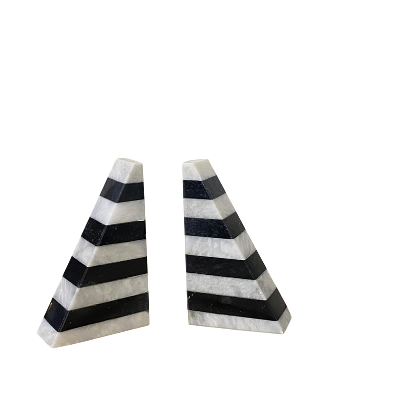 Black & White Checkered Heavy Marble Bookends Pair
