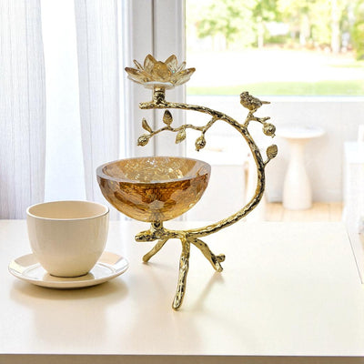 Golden Songbird Accent Bowl with Crystal Lotus