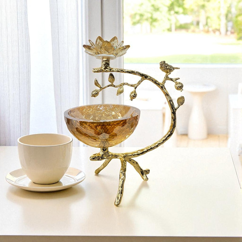 Golden Songbird Accent Bowl with Crystal Lotus