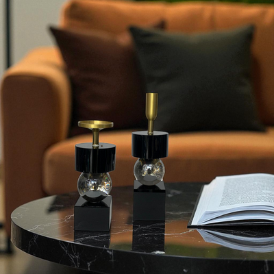 Midnight Luxe Crystal Candle Holder Set