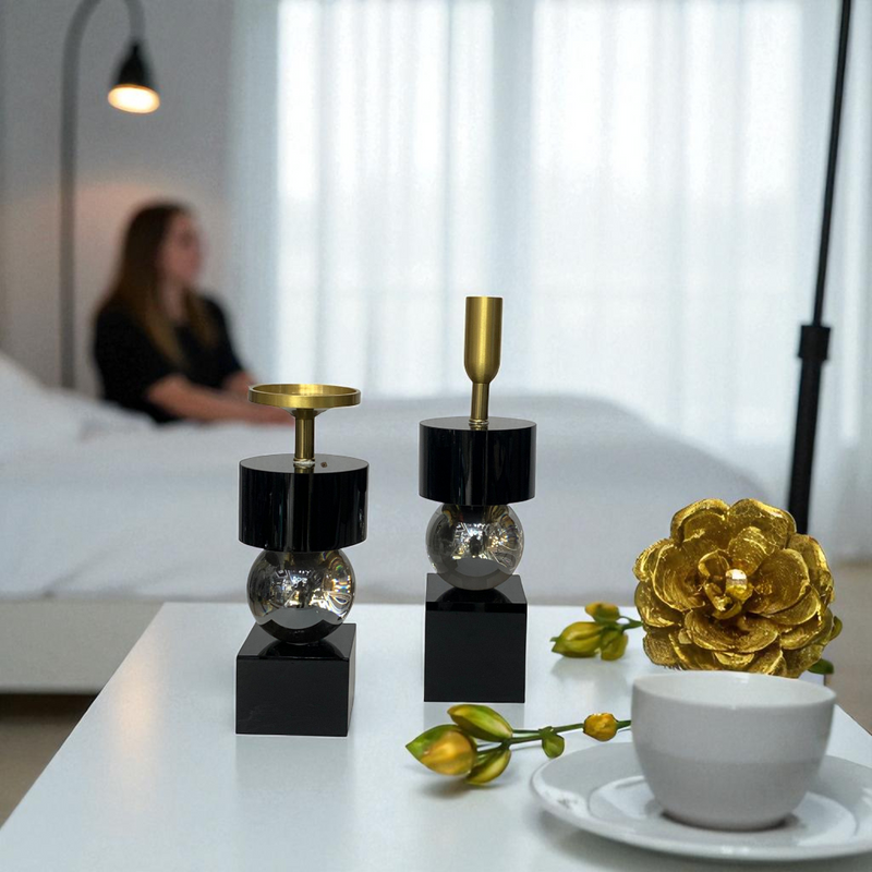 Midnight Luxe Crystal Candle Holder Set