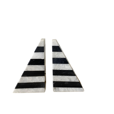Black & White Checkered Heavy Marble Bookends Pair