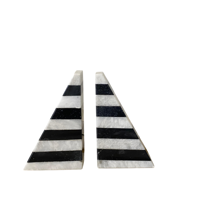 Black & White Checkered Heavy Marble Bookends Pair