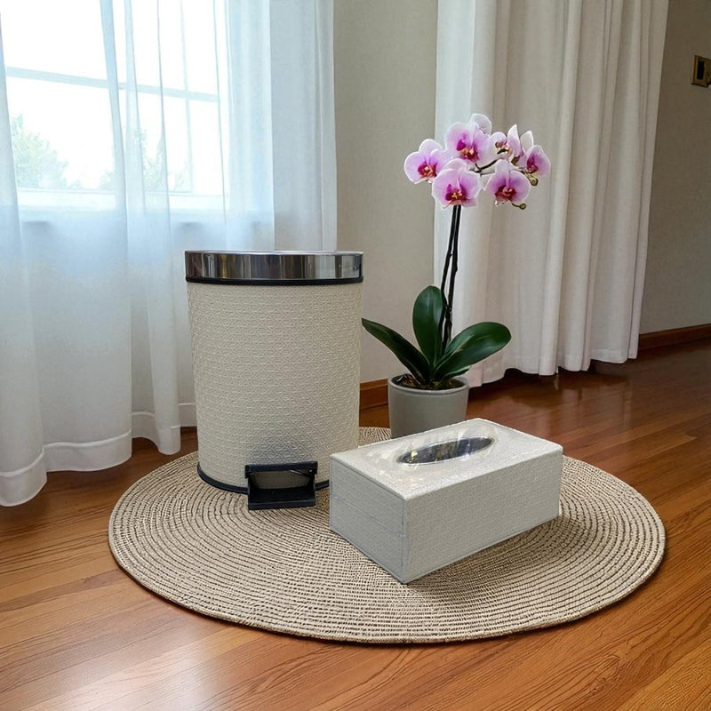 Luxury Beige Leather Dustbin & Tissue Box Set