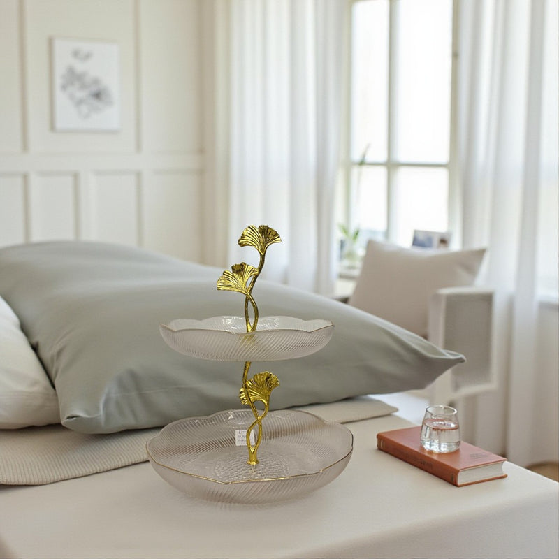 Golden Bloom Two-Tier Glass Serving Stand