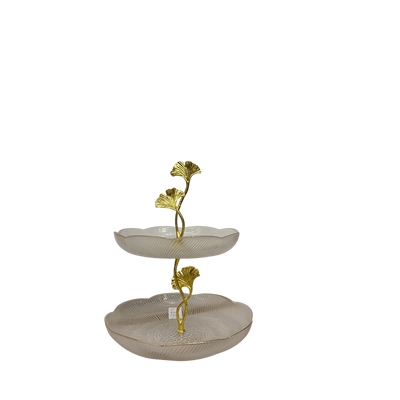 Golden Bloom Two-Tier Glass Serving Stand