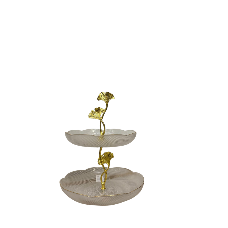 Golden Bloom Two-Tier Glass Serving Stand