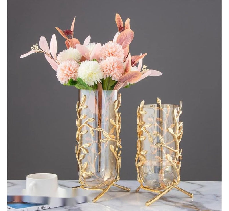 Golden Elegance Metallic Glass Vase
