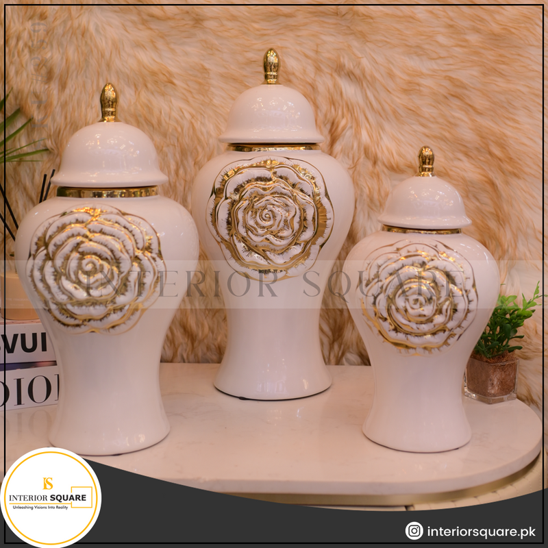 Minimalist Floral Porcelain Urn