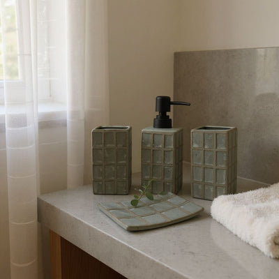 Sage Grid Ceramic Bathroom Set