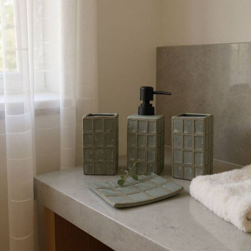 Sage Grid Ceramic Bathroom Set