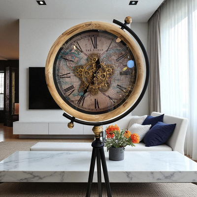 Antique Globe-Inspired Tripod Floor Clock