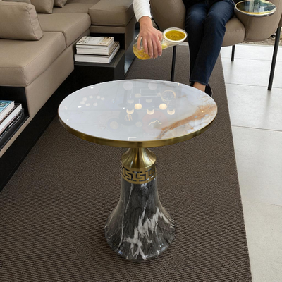 Modern Metallic Cofee Table Top White Marble