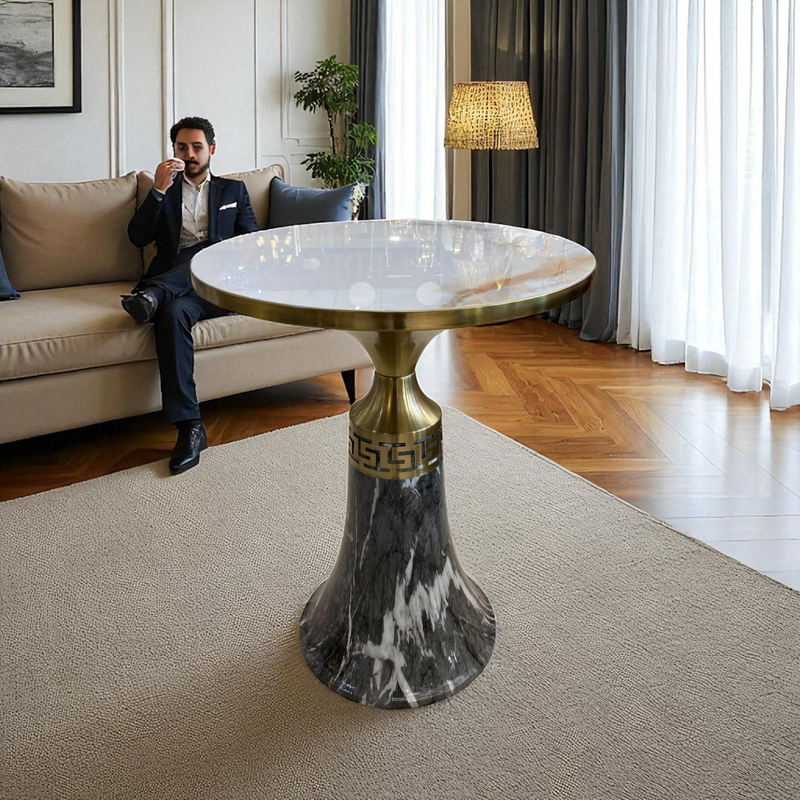 Modern Metallic Cofee Table Top White Marble
