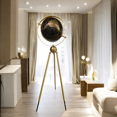 Midnight Brass Globe on Tripod Stand