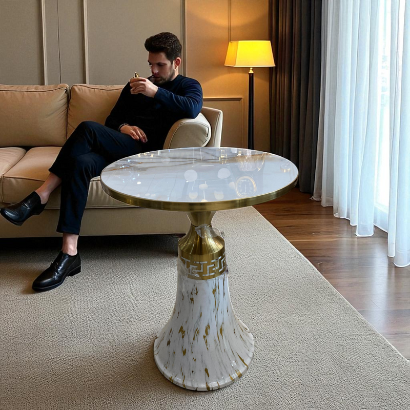 Metallic Coffee Table – White Marble Top