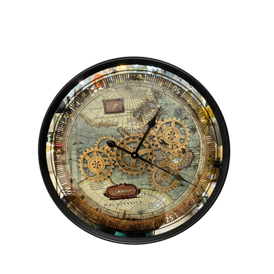 Vintage World Map Gear Wall Clock