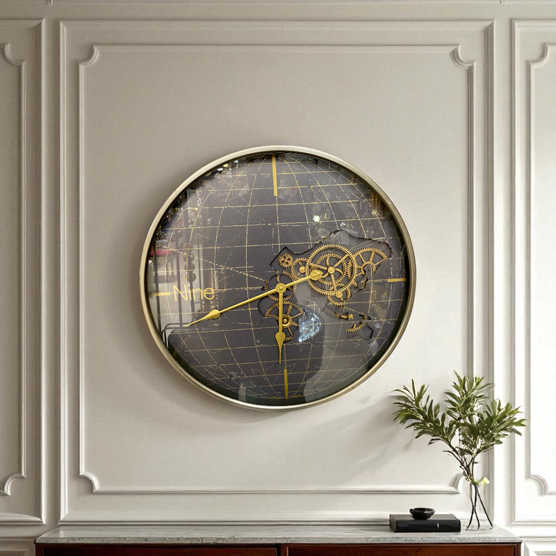 Midnight Globe Gear Wall Clock – Modern Steampunk Design