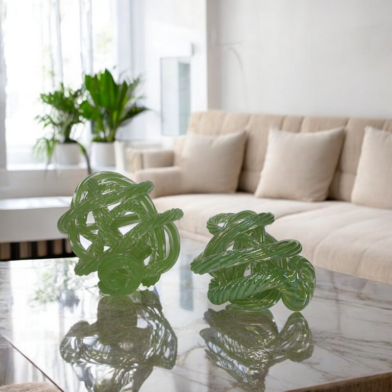 Cast Glass Abstract Knot Sculpture — Seafoam Green