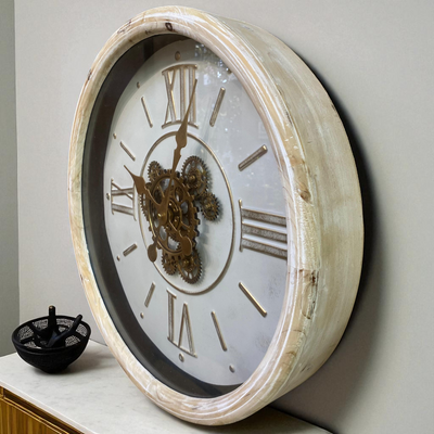 Ivory Roman Gear Wall Clock – Classic Elegance Collection