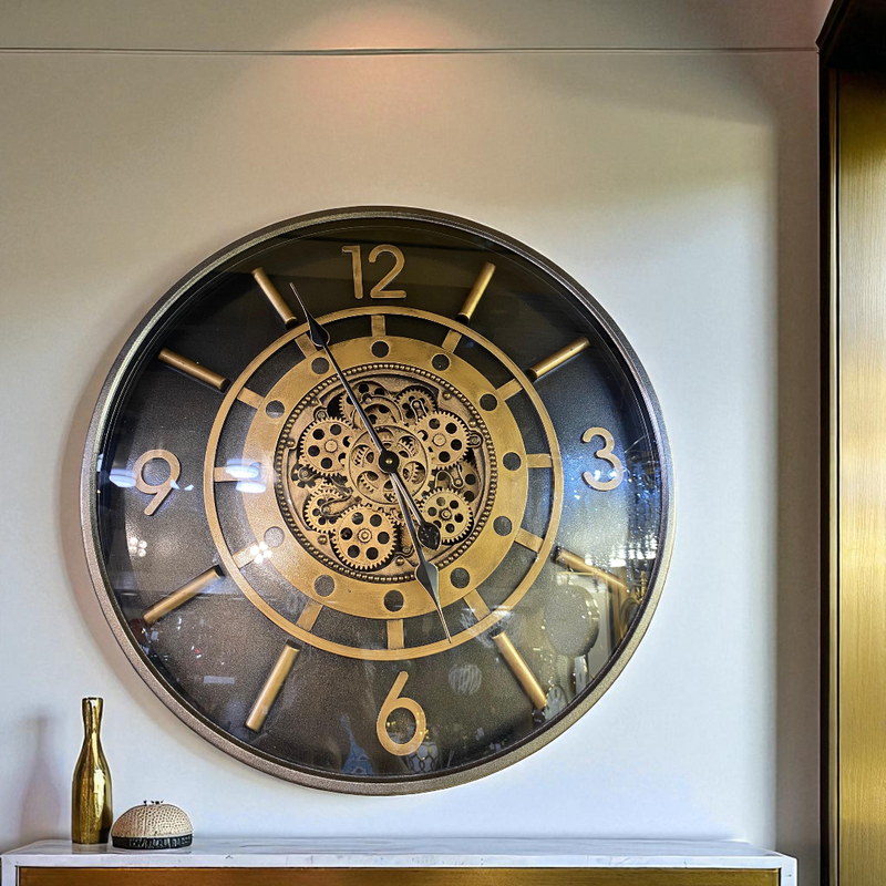 Golden Industrial Gear Wall Clock