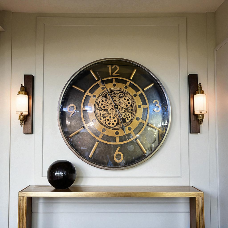 Golden Industrial Gear Wall Clock