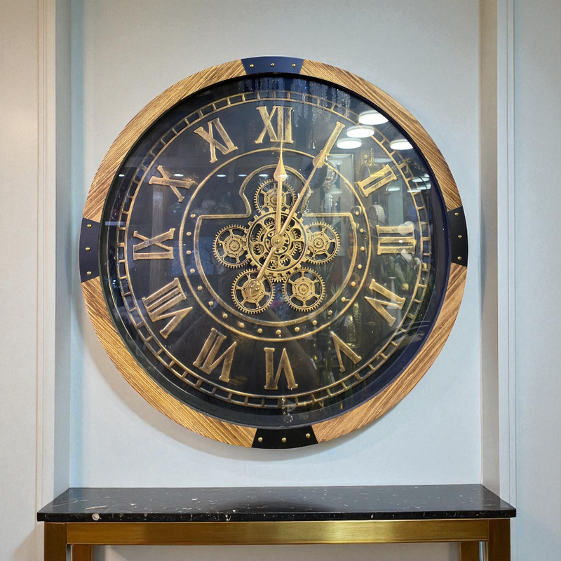 Rustic Wooden Roman Gear Wall Clock