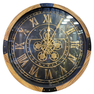 Rustic Wooden Roman Gear Wall Clock