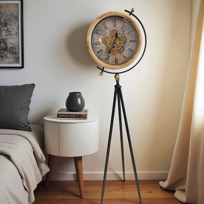 Antique Globe-Inspired Tripod Floor Clock