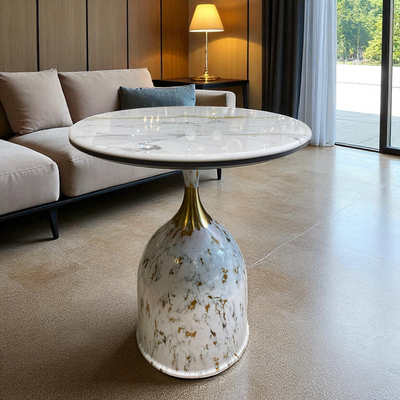Aurora Metallic Coffee Table White Marble Top