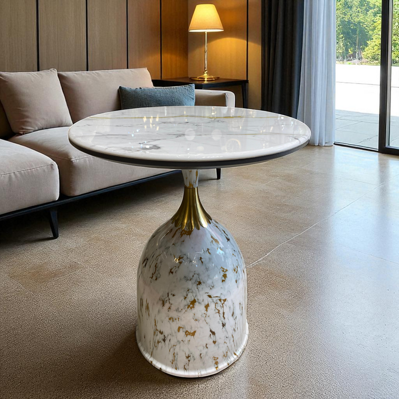 Aurora Metallic Coffee Table White Marble Top