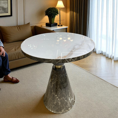 Imperial Marble Side Table – Grey Metallic Base with White Top