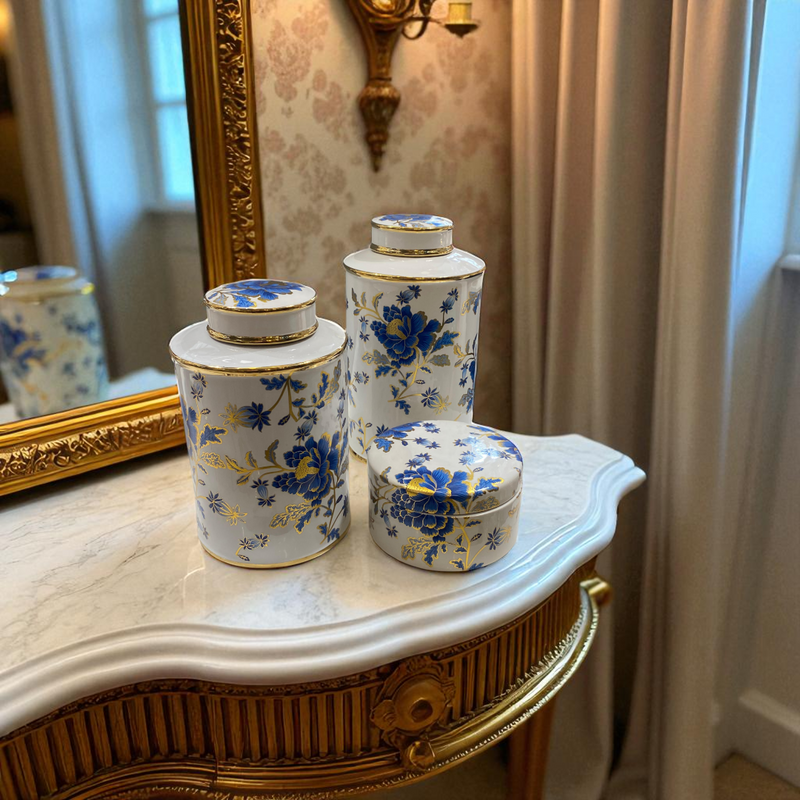 Royal Bloom Porcelain Candy Urns, Jars and Vases
