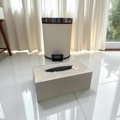 Luxury Beige Leather Dustbin & Tissue Box Set