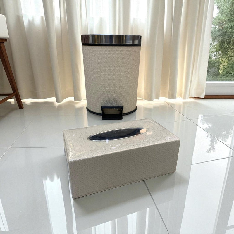 Luxury Beige Leather Dustbin & Tissue Box Set