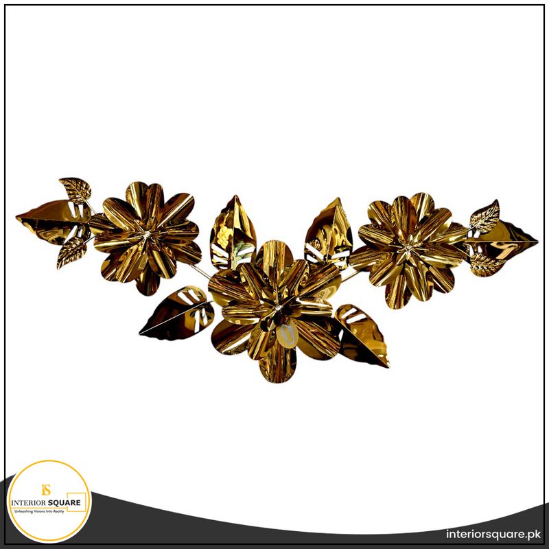 SS Floral Golden Metal Wall Motive