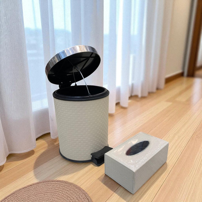 Luxury Beige Leather Dustbin & Tissue Box Set
