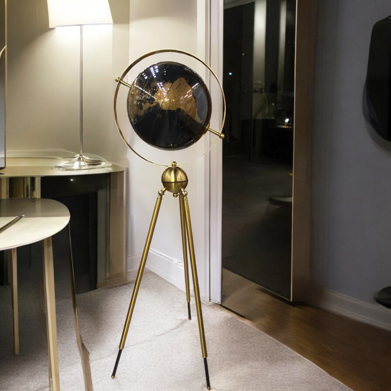 Midnight Brass Globe on Tripod Stand