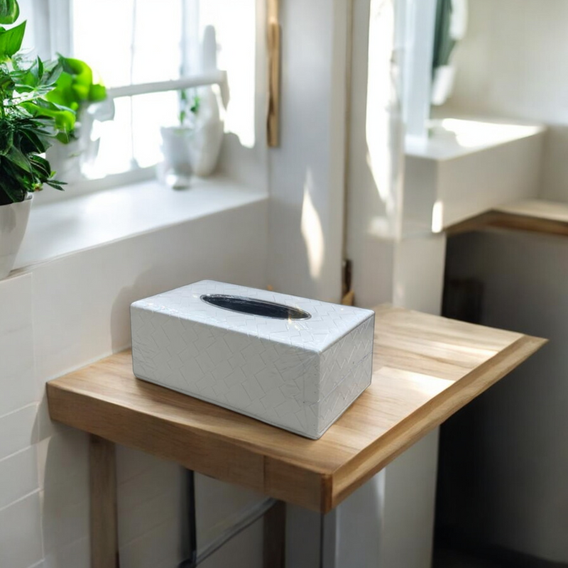Luxury White Leather Dustbin & Tissue Box Set